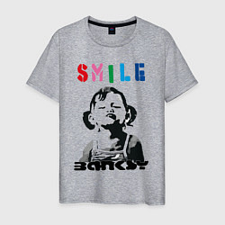 Футболка хлопковая мужская BANKSY SMILE девочка улыбается, цвет: меланж