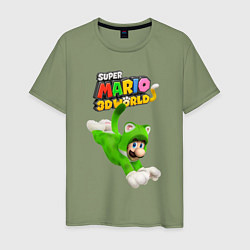 Футболка хлопковая мужская Luigi cat Super Mario 3D World Nintendo, цвет: авокадо