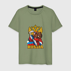 Футболка хлопковая мужская Хоккей - Russia, цвет: авокадо