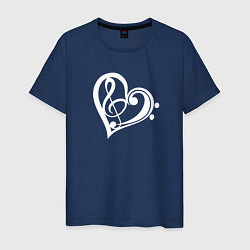 Мужская футболка Скрипичный и Басовый Ключи в Сердце