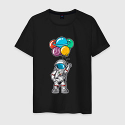 Футболка хлопковая мужская Космонавт с шариками, цвет: черный