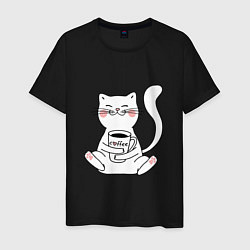 Мужская футболка Белый кот с кофе