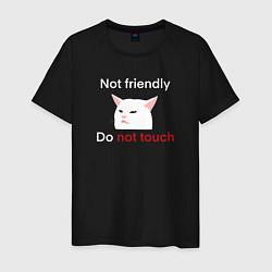 Мужская футболка Not friendly, do not touch, текст с мемным котом
