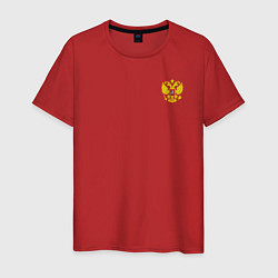 Футболка хлопковая мужская Герб россии карман спина, цвет: красный