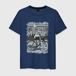 Мужская футболка Байкер кошка на велосипеде