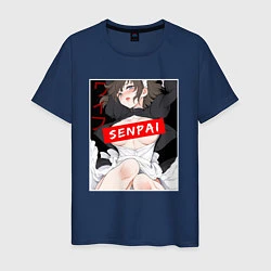 Мужская футболка Девушка и надпись Senpai Ahegao