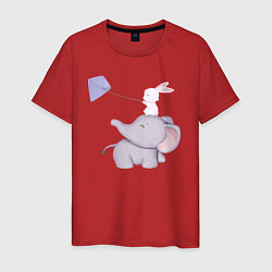 Мужская футболка Милый Слонёнок и Кролик Играют С Воздушным Змеем