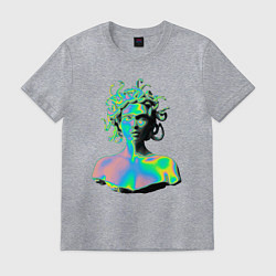 Футболка хлопковая мужская Gorgon Medusa Vaporwave Neon, цвет: меланж