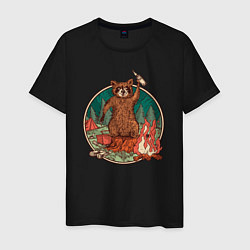 Мужская футболка Винтажный енот на отдыхе Camping Raccoon