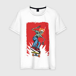 Мужская футболка Fire skull Skateboarding man on a red background E