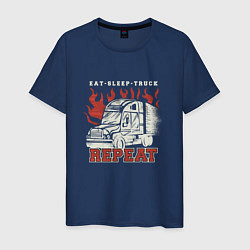 Футболка хлопковая мужская Eat Sleep Truck Repeat, цвет: тёмно-синий