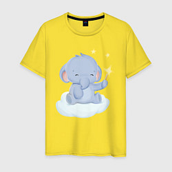 Футболка хлопковая мужская Милый Слонёнок На Облаке Со Звездой, цвет: желтый