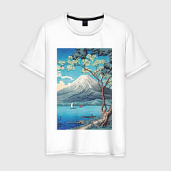 Футболка хлопковая мужская Mount Fuji from Lake Yamanaka Гора Фудзи, цвет: белый