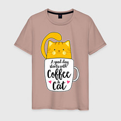 Мужская футболка Хорошее утро начинается с кофе и кошек