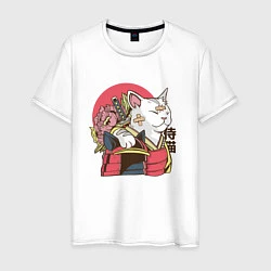 Мужская футболка Котик Самурай Samurai Cat Japanese art