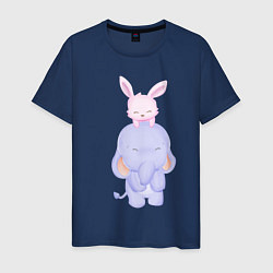 Мужская футболка Милый Слонёнок и Кролик Играют Вместе