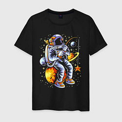 Мужская футболка Космонавт, сидящий на луне с удочкой An astronaut