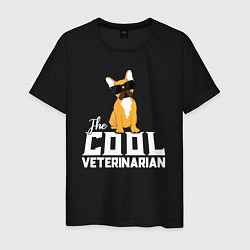 Футболка хлопковая мужская Крутой ветеринар французский бульдог, цвет: черный