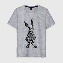 Мужская футболка Кролик - драное ухо с часами на животе Rabbit - a