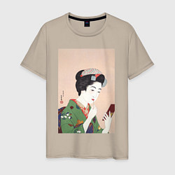 Мужская футболка Woman Applying Rouge Японская модница