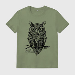 Футболка хлопковая мужская Черная сова в узорах, цвет: авокадо