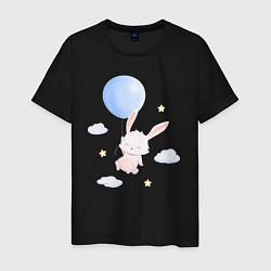 Мужская футболка Милый Крольчонок Летит С Воздушным Шариком Среди О
