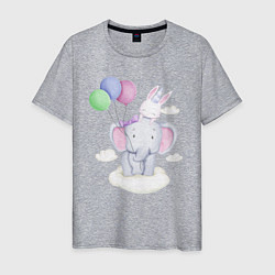 Мужская футболка Милый Слонёнок и Крольчонок На Облаке