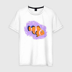 Футболка хлопковая мужская Рыбка клоун Подводный мир, цвет: белый