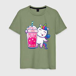Мужская футболка Молочный чай с пузырьками и единорожка