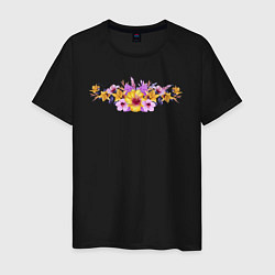 Мужская футболка Цветы Разноцветные Гибискус и Ирисы