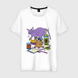Мужская футболка CAT ON THE TABLE WITH FOOD