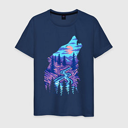 Мужская футболка Красочный пейзаж на волчьей голове
