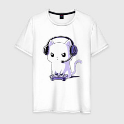 Футболка хлопковая мужская Котёнок игроман The kitten is a gambler, цвет: белый
