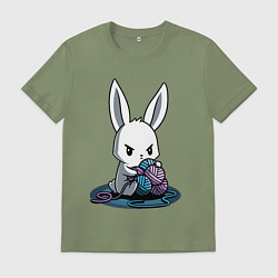 Футболка хлопковая мужская Зайчонок обнял клубки The bunny hugged the balls, цвет: авокадо