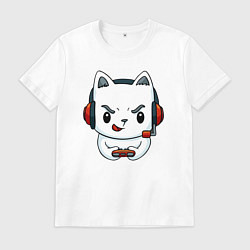 Футболка хлопковая мужская Кот игроман The cat is a gambler, цвет: белый