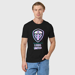 Футболка хлопковая мужская Leeds United FC в стиле Glitch, цвет: черный — фото 2