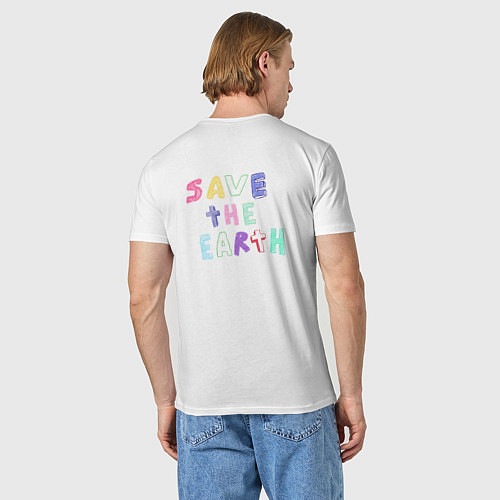 Мужская футболка Save the earth эко дизайн карадашом с маленькой пл / Белый – фото 4