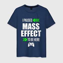 Футболка хлопковая мужская I Paused Mass Effect To Be Here с зелеными стрелка, цвет: тёмно-синий