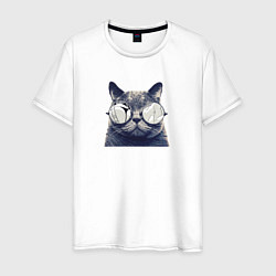 Мужская футболка Арт кот в очках принт