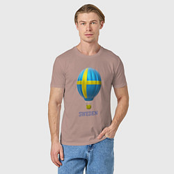 Футболка хлопковая мужская 3d aerostat Sweden flag, цвет: пыльно-розовый — фото 2