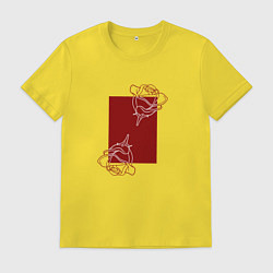 Футболка хлопковая мужская Розы с красным прямоугольником, цвет: желтый