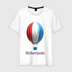 Футболка хлопковая мужская 3d aerostat Netherlands flag, цвет: белый