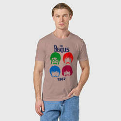 Футболка хлопковая мужская The Beatles образы группы, цвет: пыльно-розовый — фото 2