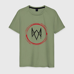 Мужская футболка Символ Watch Dogs и красная краска вокруг