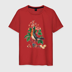 Мужская футболка European Robin and Wild Strawberry Дрозд и клубник