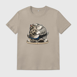 Футболка хлопковая мужская КОТИКИ СУМОИСТЫ, цвет: миндальный