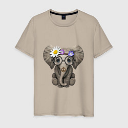 Футболка хлопковая мужская Мир - Слон, цвет: миндальный