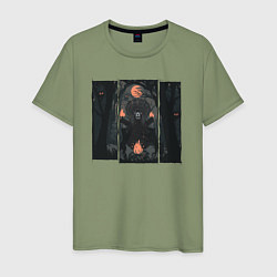 Мужская футболка Оранжевая луна и медведь шаман