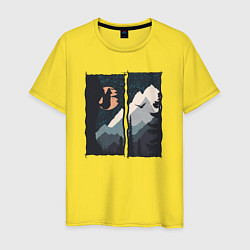 Мужская футболка Оранжевая луна и медведь альпинист
