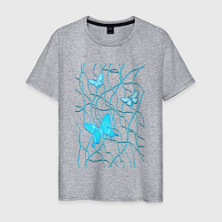 Мужская футболка Голубые бабочки и хаотичные линии
